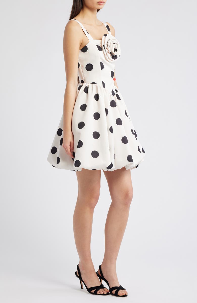 Julia Jordan Polka Dot Rosette Detail Cocktail Minidress, Alternate, color, Ivory/ Black