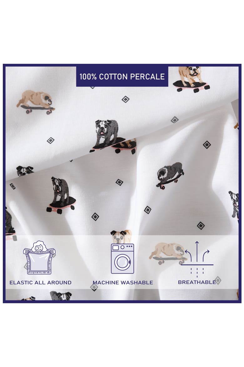 Skateboarding Bulldogs 200 Thread Count Cotton Percale Sheet Set, Alternate, color, GREY