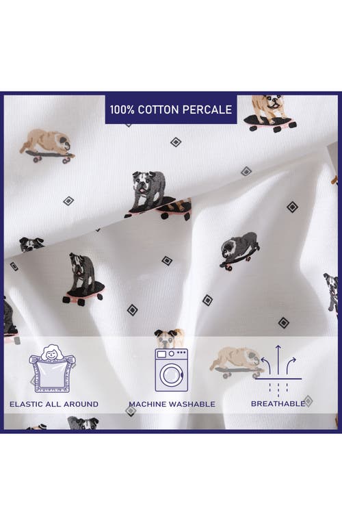 Poppy & Fritz Poppy And Fritz Skateboarding Bulldogs 200 Thread Count Cotton Percale Sheet Set In White