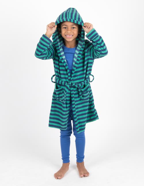 Leveret Kids Printed Fleece Hooded Robe In Green