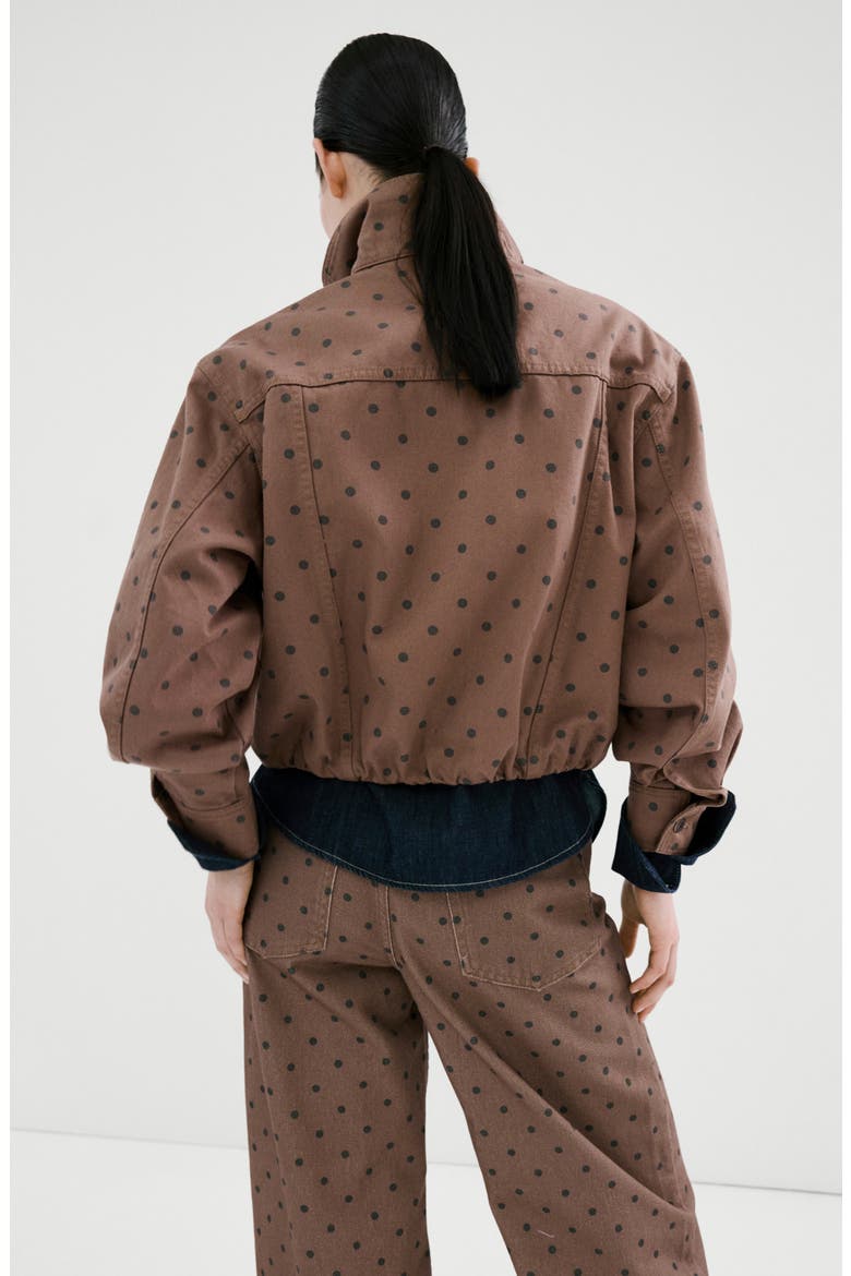 Cazadora Dot Print Denim Bomber Jacket, Alternate, color, CHOCOLATE