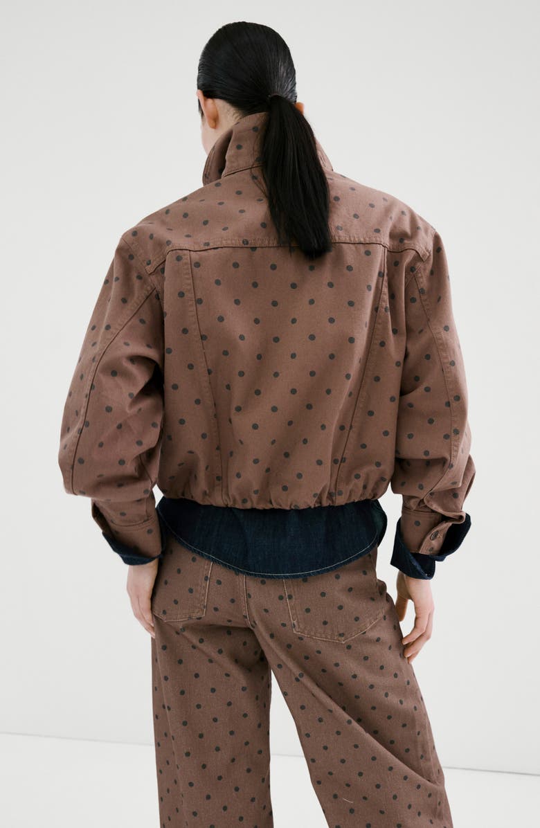 MANGO Cazadora Dot Print Denim Bomber Jacket, Alternate, color, Chocolate