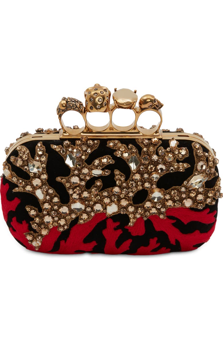 McQueen Alexander McQueen Embroidered Crystal & Suede Ring Clutch, Main, color,