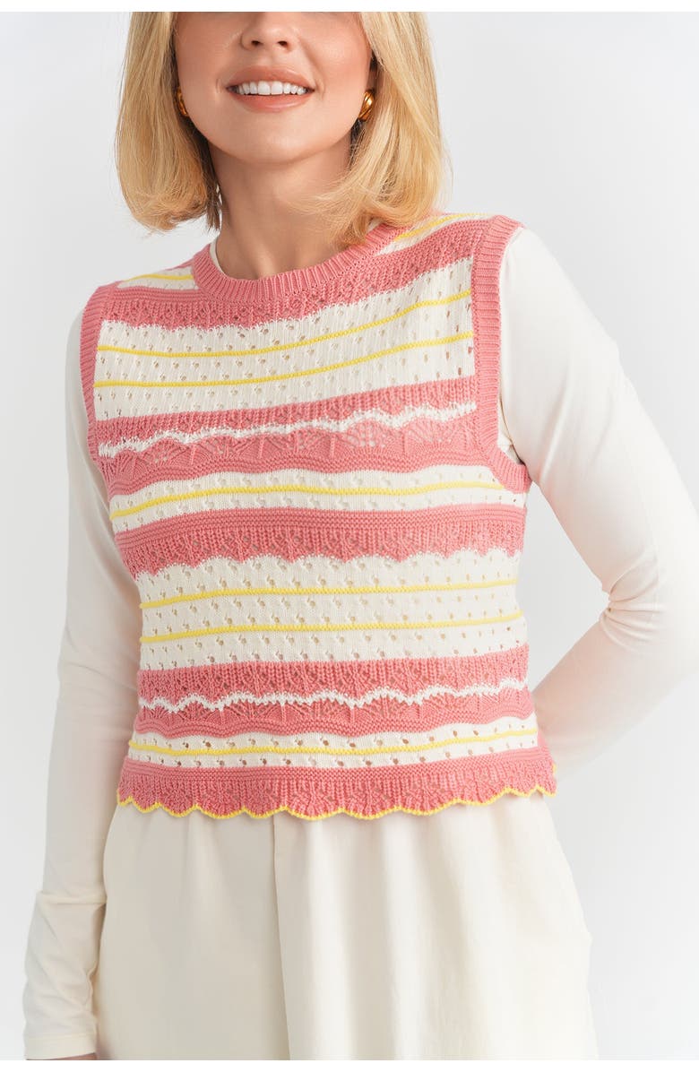 Noni Pointelle Striped Cotton Scalloped Hem Vest, Alternate, color, White/Blue