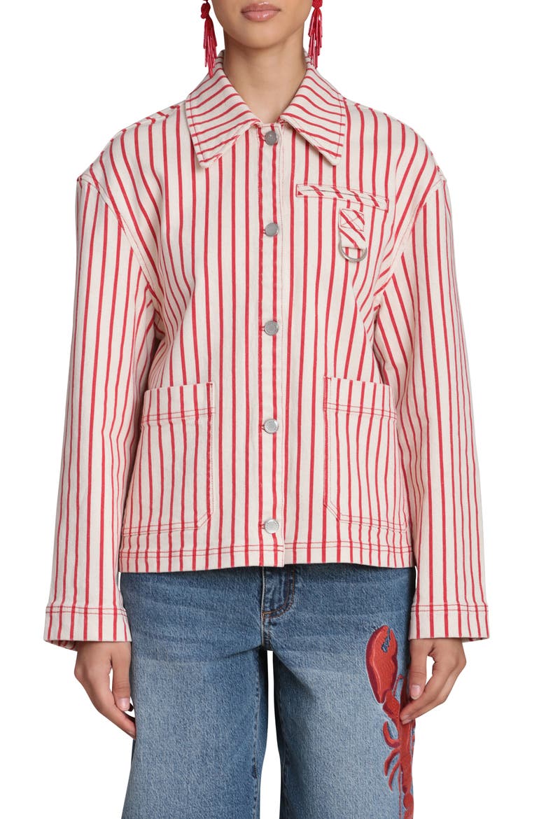 Short Stripe Chore Jacket, Alternate, color, CREAM-RED STRIPE