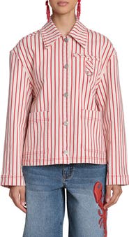 Avec Les Filles Short Stripe Chore Jacket