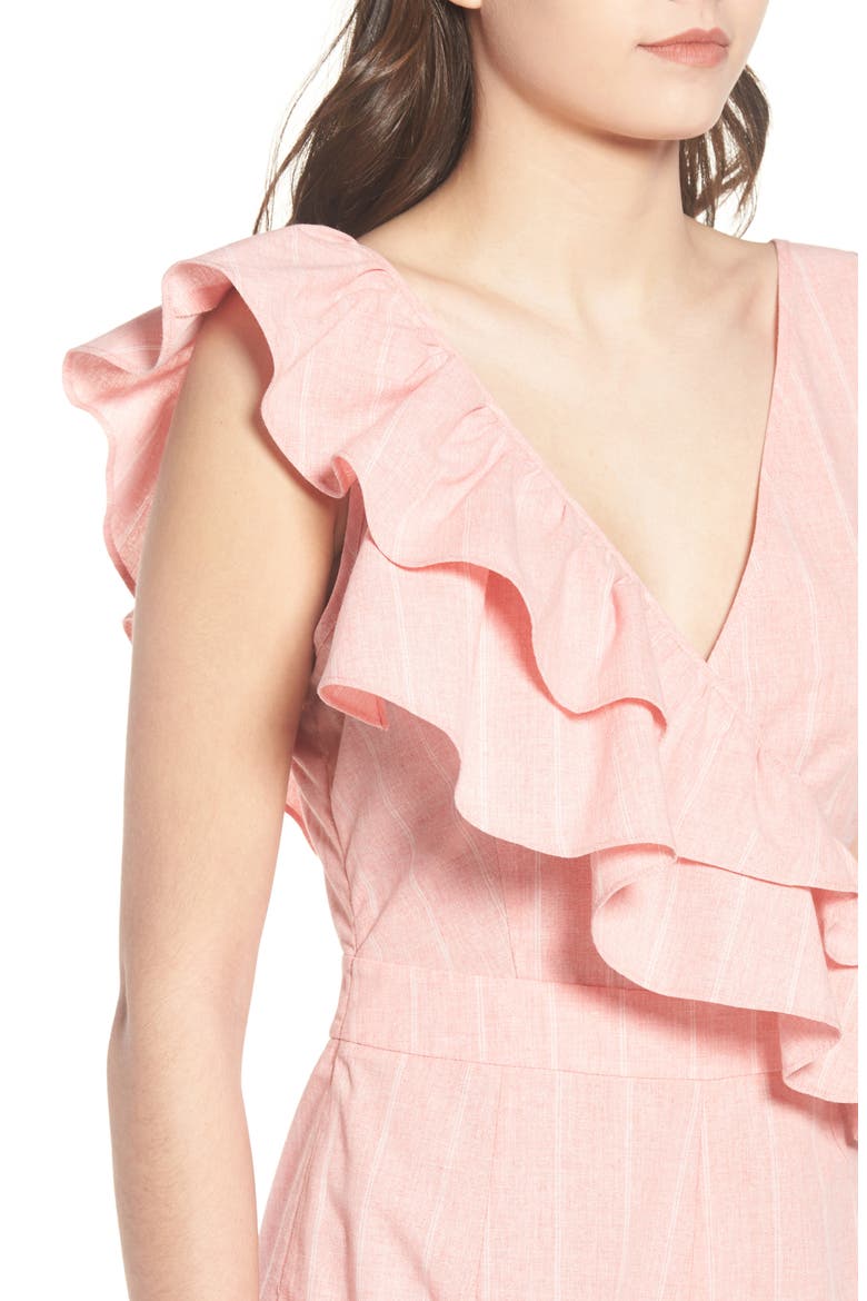 Frill Shoulder Stripe Jumpsuit, Alternate, color, PINK