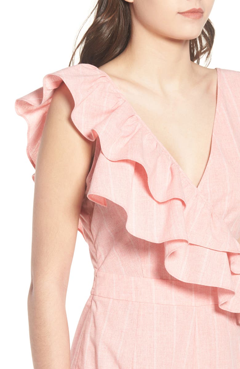 LOST INK Frill Shoulder Stripe Jumpsuit, Alternate, color, 