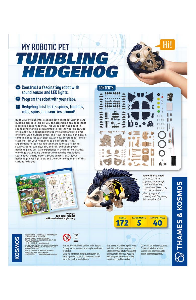 Thames & Kosmos My Robotic Pet: Tumbling Hedgehog Mechanical Kit, Alternate, color,
