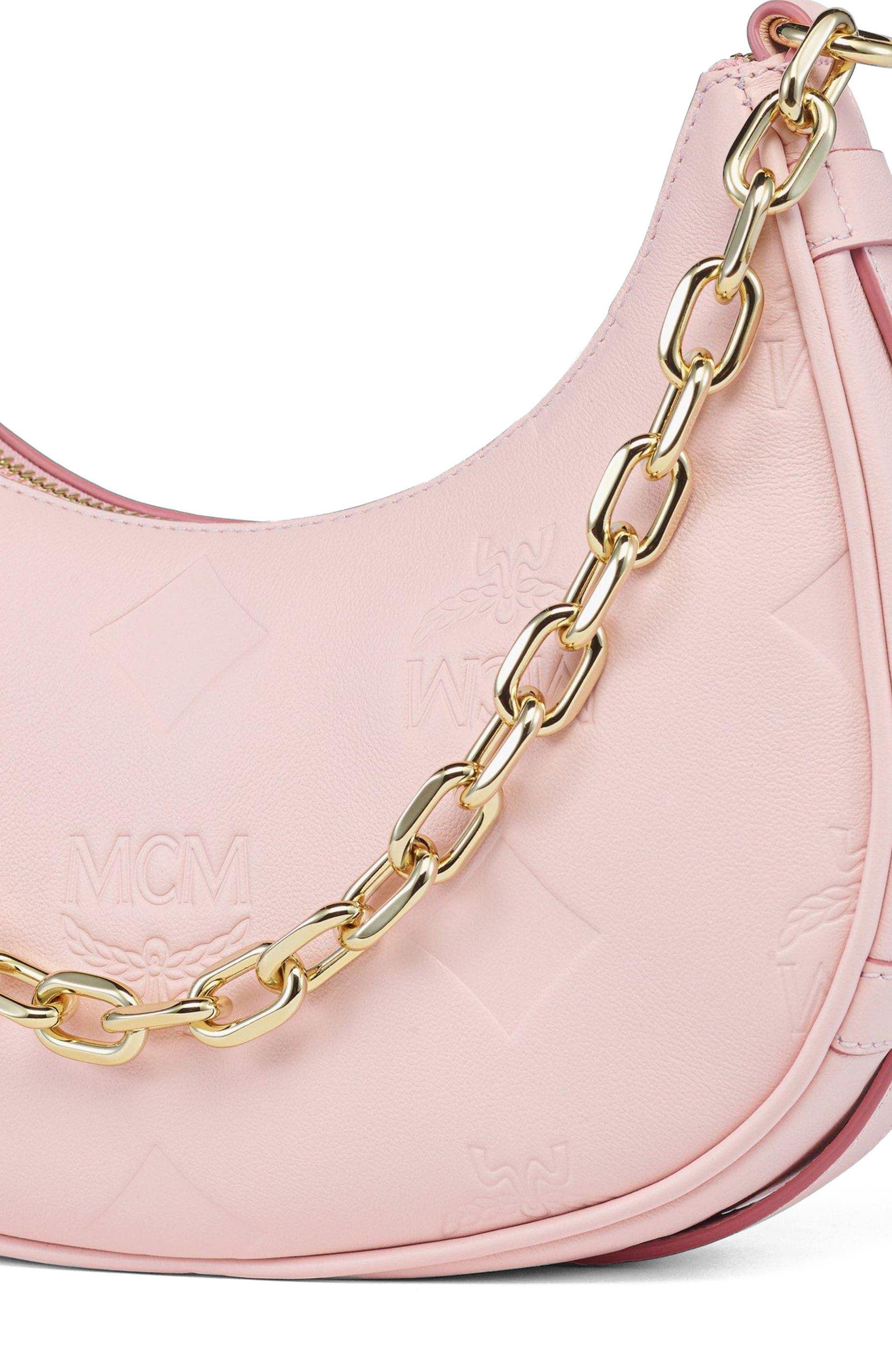 Aren Crescent Hobo Bag in Maxi Monogram Leather, Alternate, color, Lotus Pink