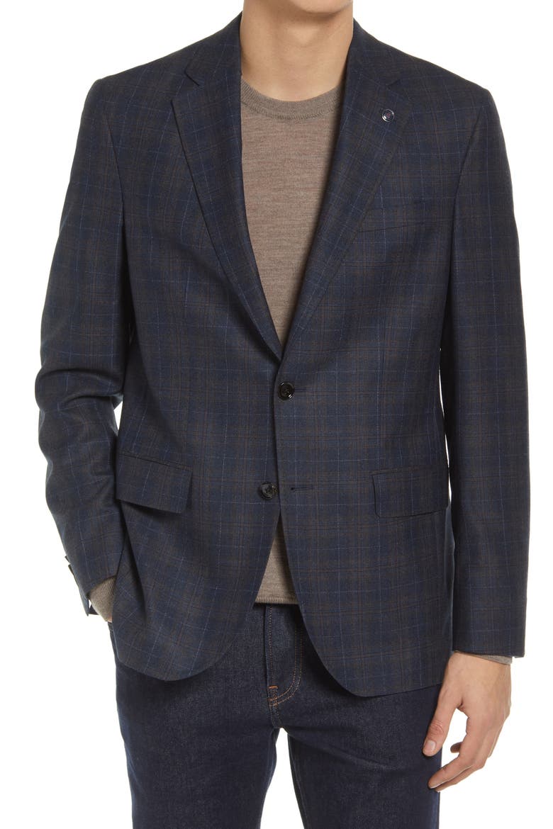 Konan Trim Fit Plaid Wool Sport Coat, Main, color, BLUE