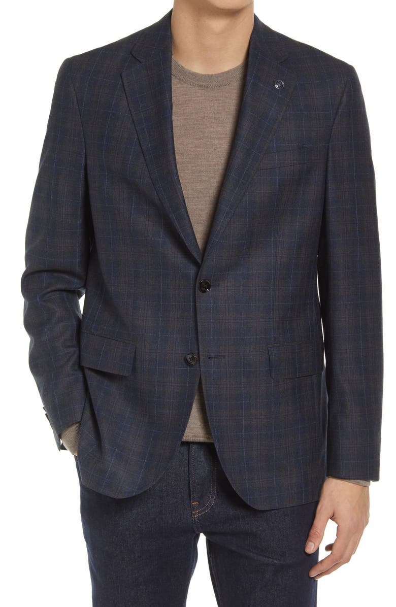Ted Baker London Konan Trim Fit Plaid Wool Sport Coat, Main, color, 