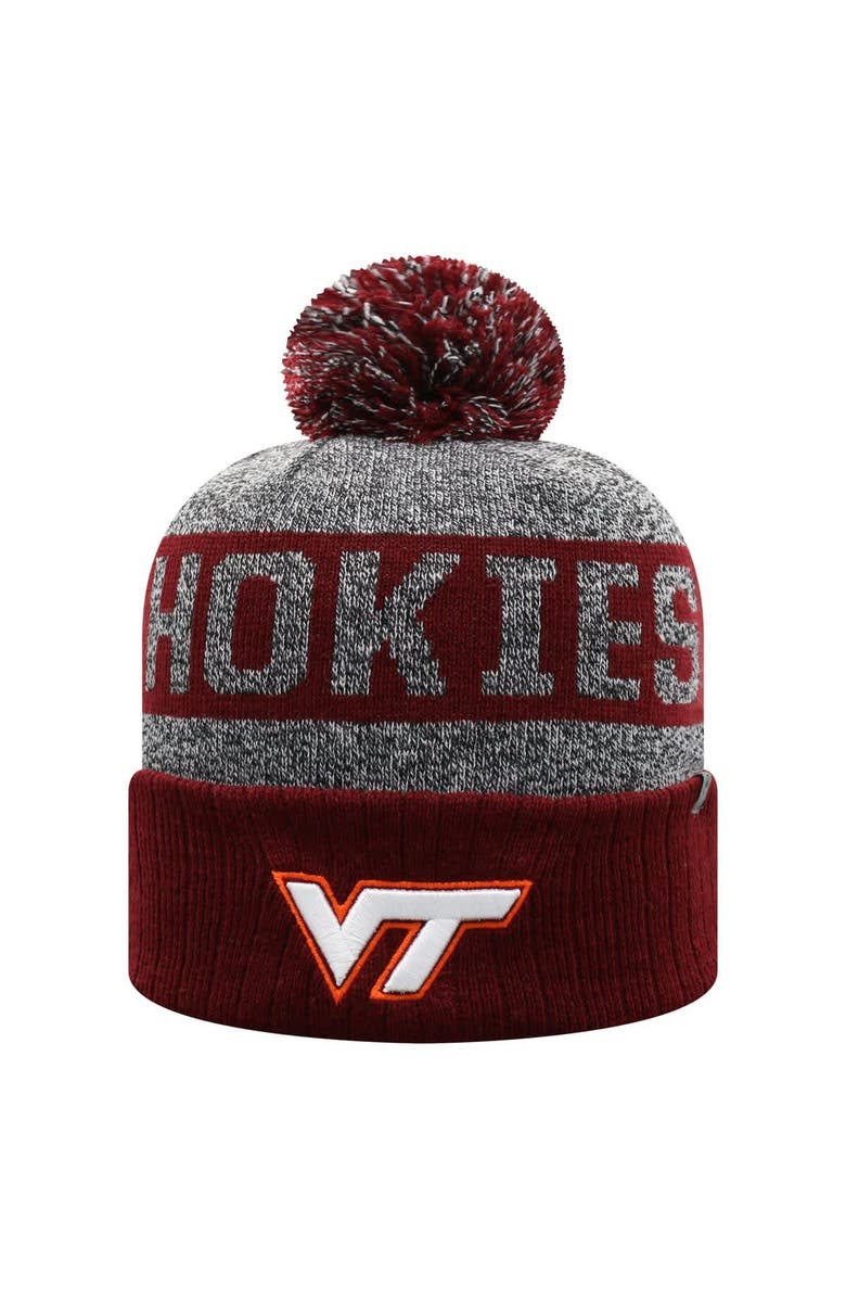 TOP OF THE WORLD Men's Top of the World  Garnet Virginia Tech Hokies Below Zero Cuffed Knit Hat with Pom, Main, color, 