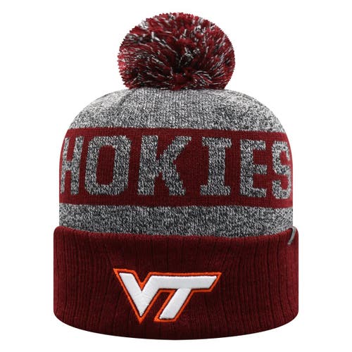 Top Of The World Garnet Virginia Tech Hokies Below Zero Cuffed Knit Hat With Pom In Burgundy