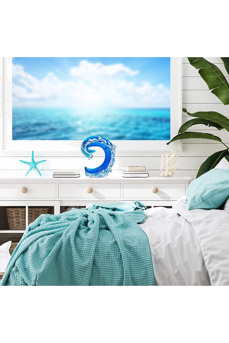Rolling Ocean Waves 3D Glass Figurine 6.75", Alternate, color, Blue
