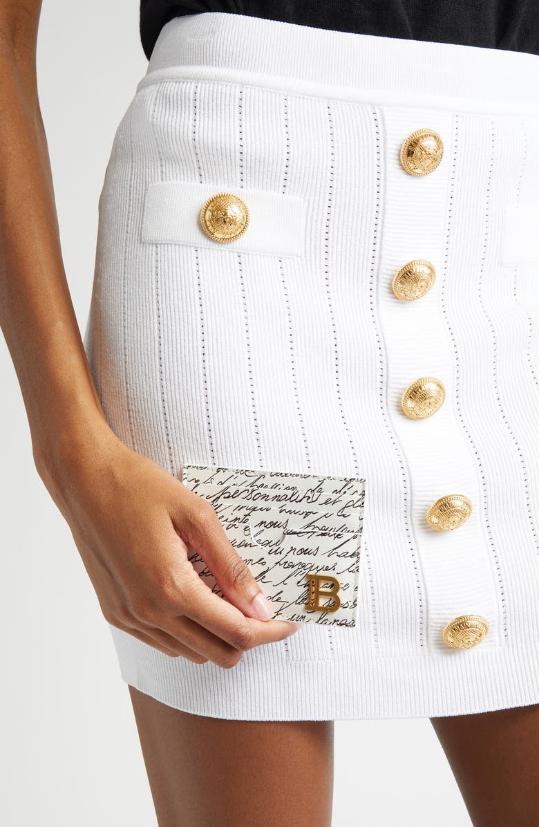 Balmain B-Buzz Printed Leather Card Holder, Alternate, color, 