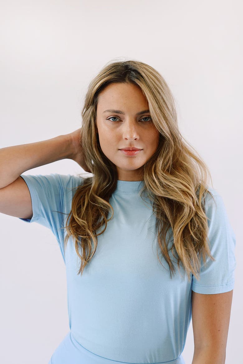 Mini Mock Neck Top, Alternate, color, Sky