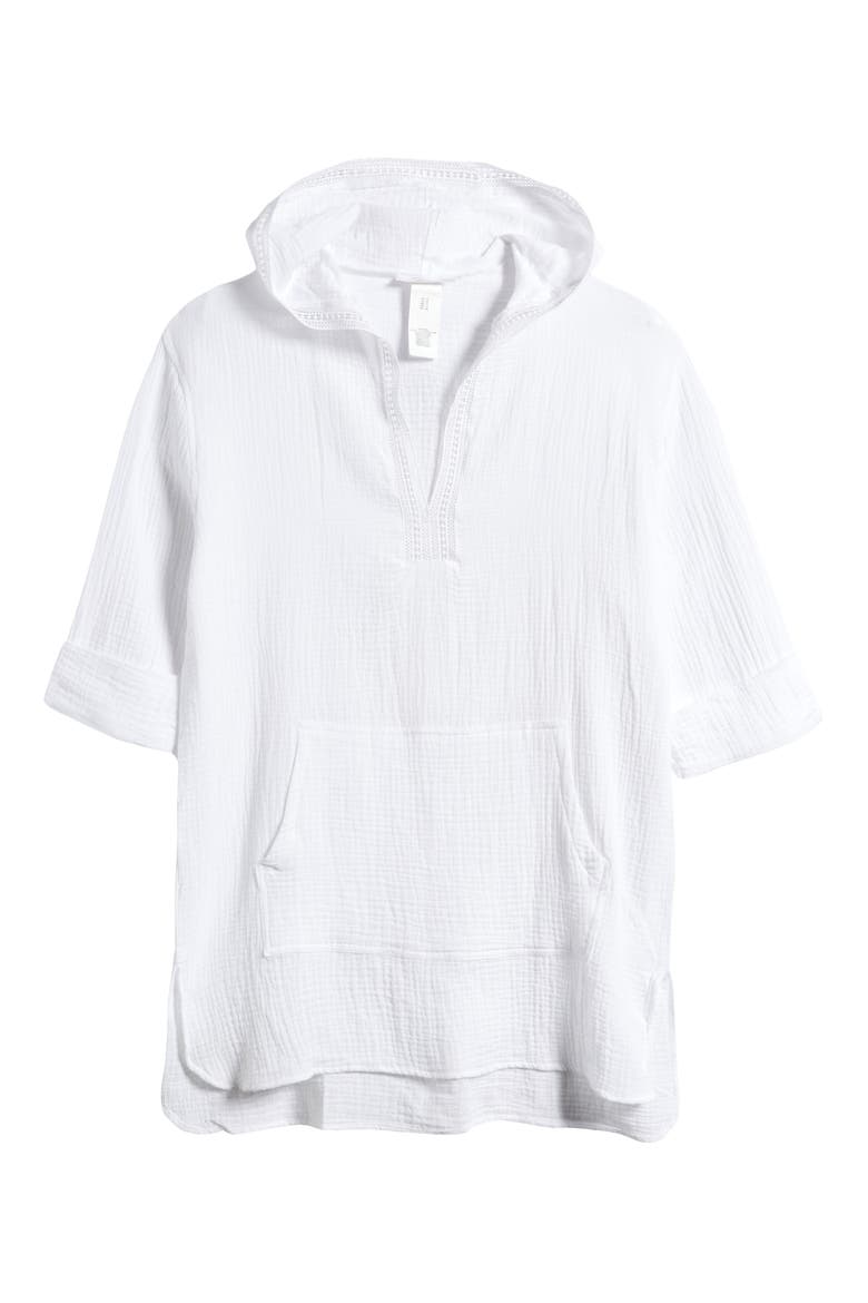 Hooded Cotton Gauze Cover-Up Tunic, Alternate, color, WHITE