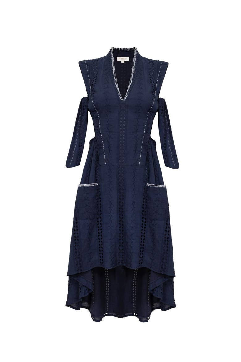 Seya Schiffli Dress, Alternate, color, Navy