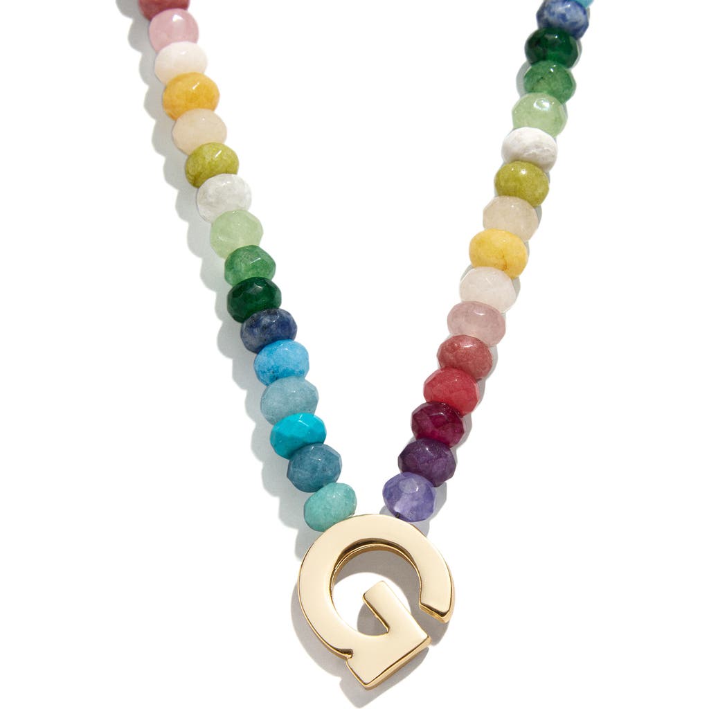 Shop Baublebar Rainbow Beaded Initial Pendant Necklace In Rainbow Multi - G