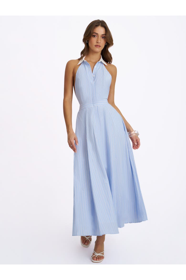 Winslet Striped Cotton Poplin Halter Maxi Dress, Alternate, color, Sky Blue