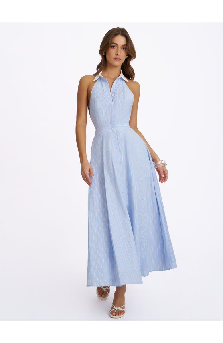 Miss Circle Winslet Striped Cotton Poplin Halter Maxi Dress, Alternate, color, Sky Blue