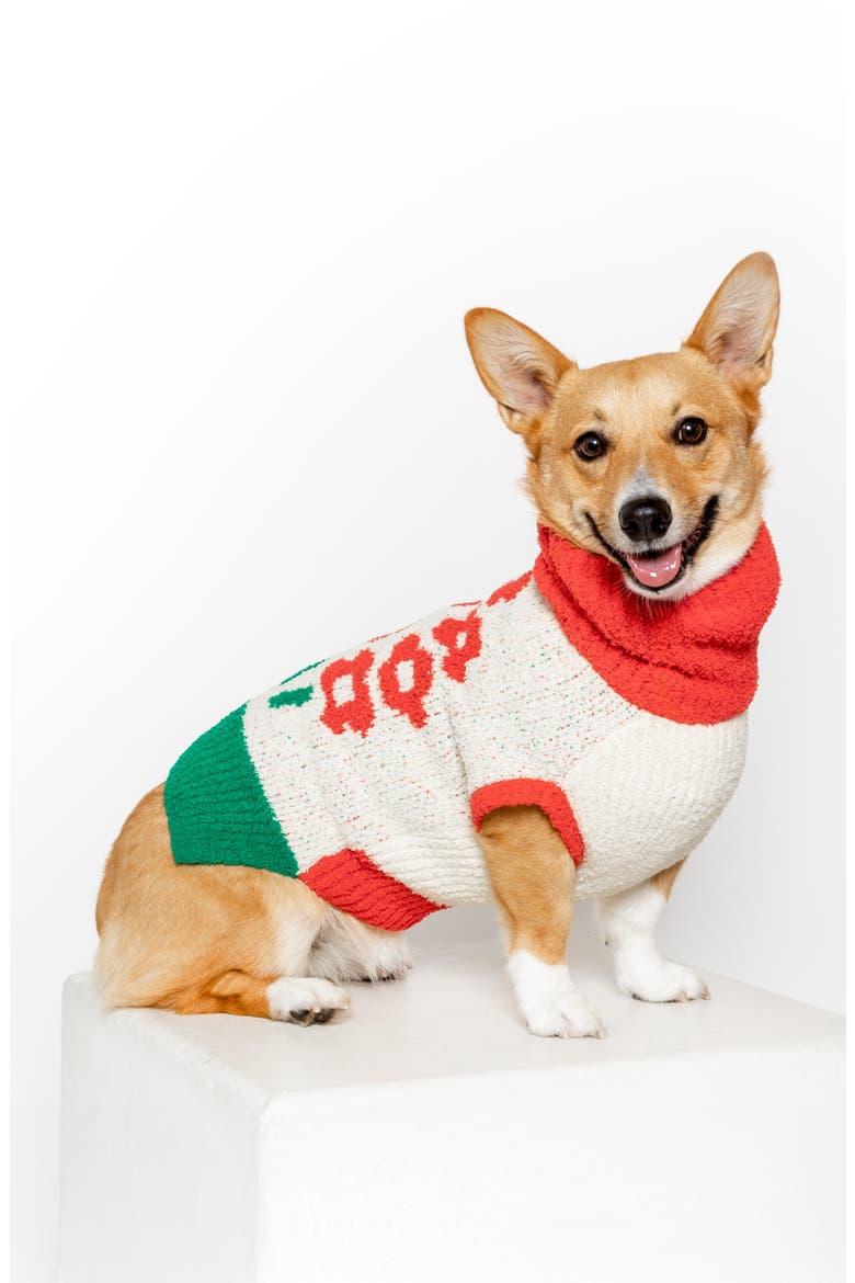 Flower Turtleneck Pet Sweater, Alternate, color, RED