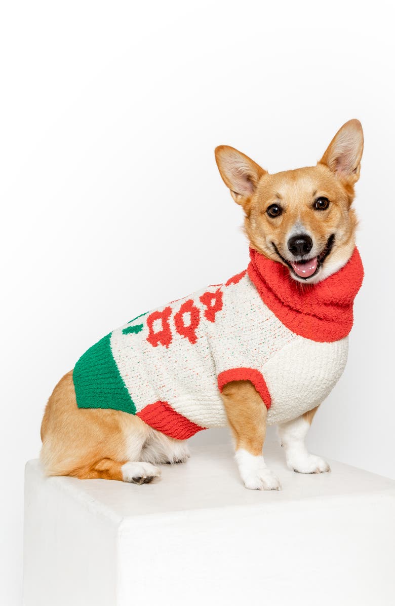 the furryfolks Flower Turtleneck Pet Sweater, Alternate, color, Red