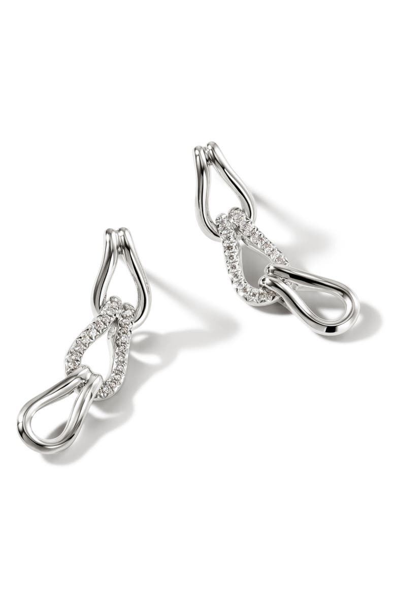 John Hardy Surf Pavé Diamond Link Drop Earrings, Alternate, color, Silver