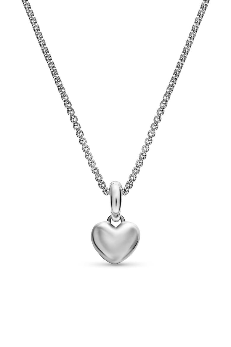 Petite Puffy Cable Heart Necklace in Sterling Silver, 7.4mm, Alternate, color, SILVER