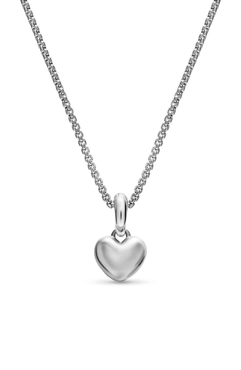 David Yurman Petite Puffy Cable Heart Necklace in Sterling Silver, 7.4mm, Alternate, color, Silver