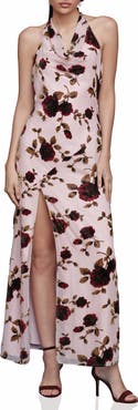 Avec Les Filles Floral Devoré Halter Maxi Cocktail Dress