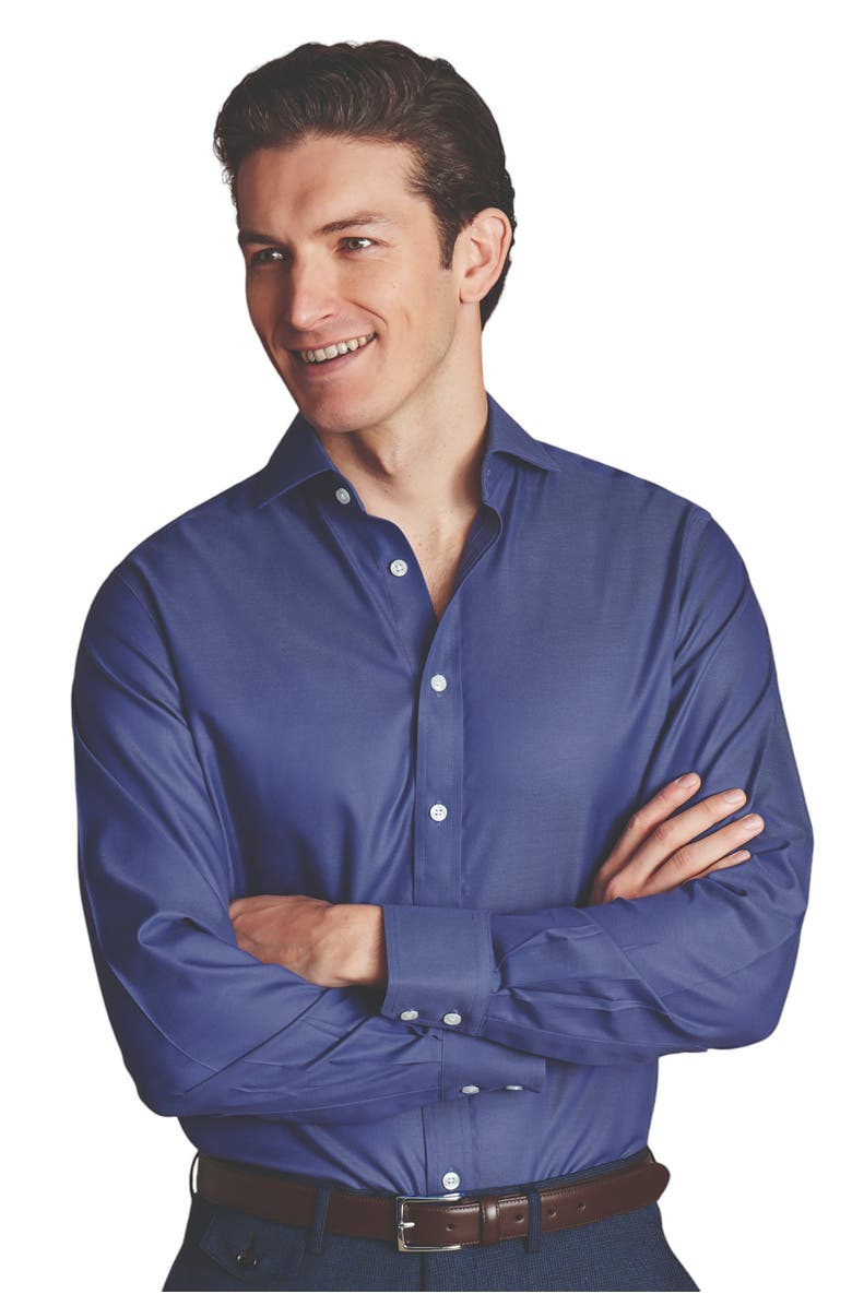 Charles Tyrwhitt Non-Iron Twill Cutaway Slim Fit Shirt Single Cuff, Main, color, Cobalt Blue