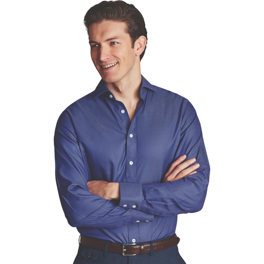 Charles Tyrwhitt Non-Iron Twill Cutaway Slim Fit Shirt Single Cuff in Cobalt Blue