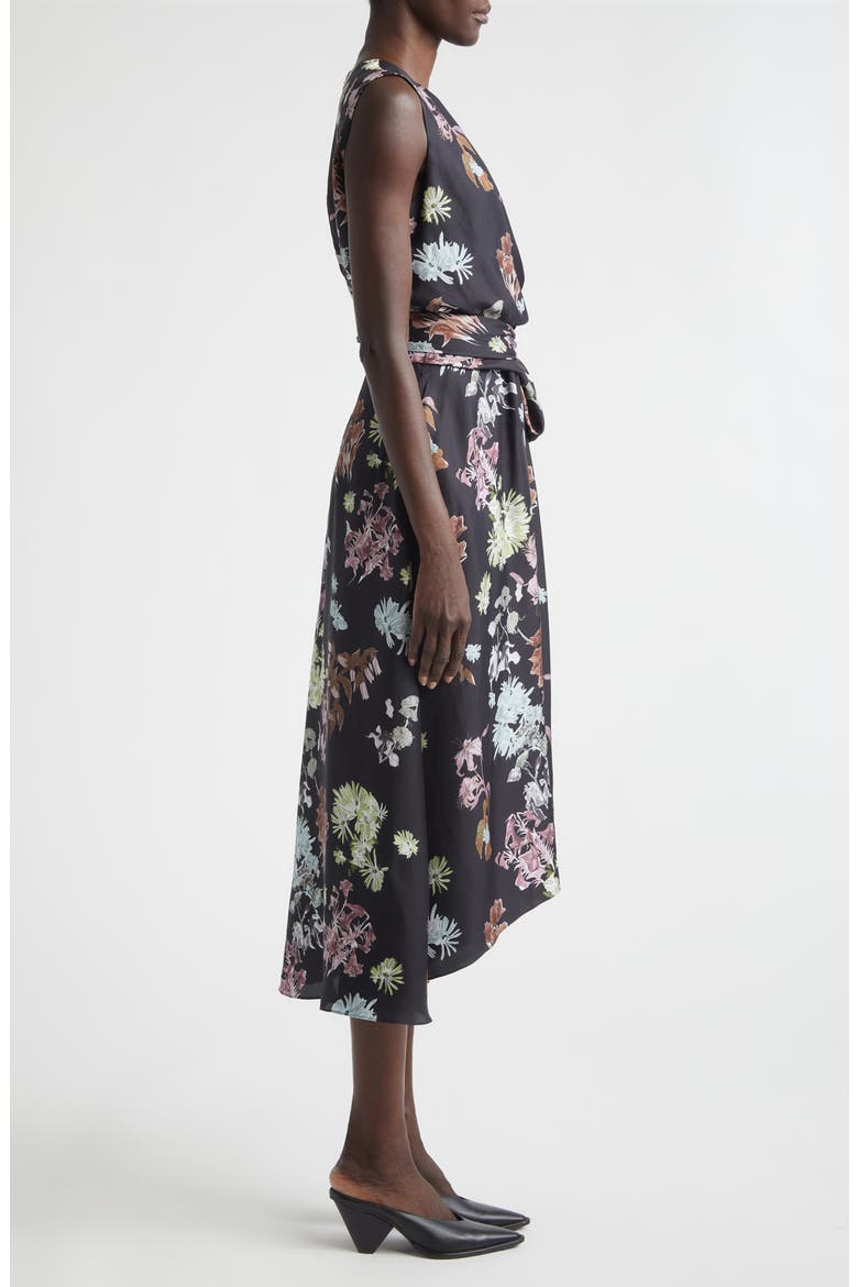 Penny Floral Print Silk Dress, Alternate, color, BLACK FLOWERS