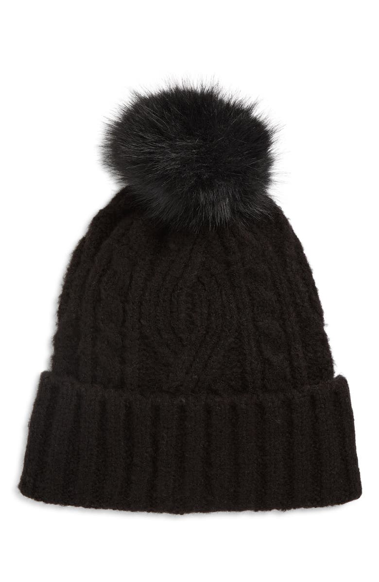 Treasure & Bond Cable Stitch Pom Beanie, Main, color, Black