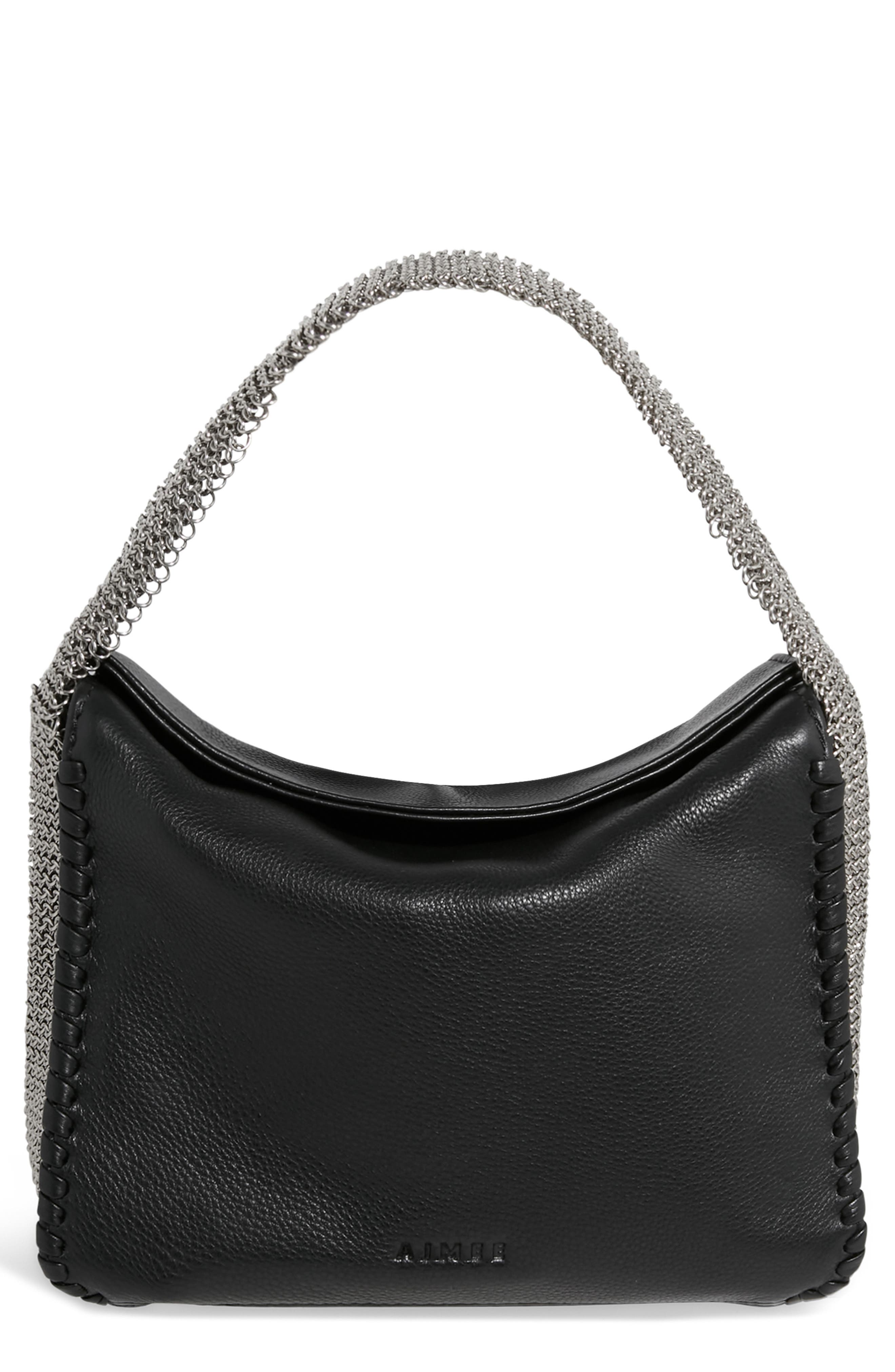 AIMEE Chain Mail Handle Handbag, Main, color, Black