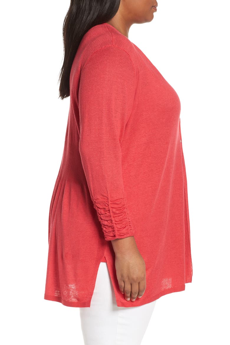Ruched Sleeve Linen Blend Cardigan, Alternate, color, COSMO RED