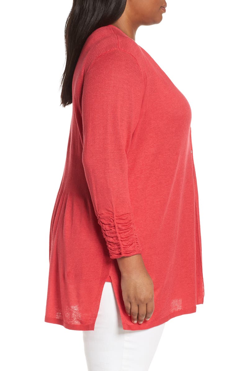 NIC+ZOE Ruched Sleeve Linen Blend Cardigan, Alternate, color,