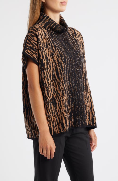 Anne Klein Animal Stripe Short Sleeve Tunic Sweater In Animal Print