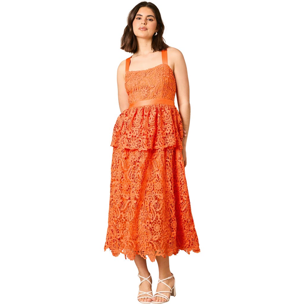 Oasis Cross Strap Tiered Lace Midi Dress in Orange  product