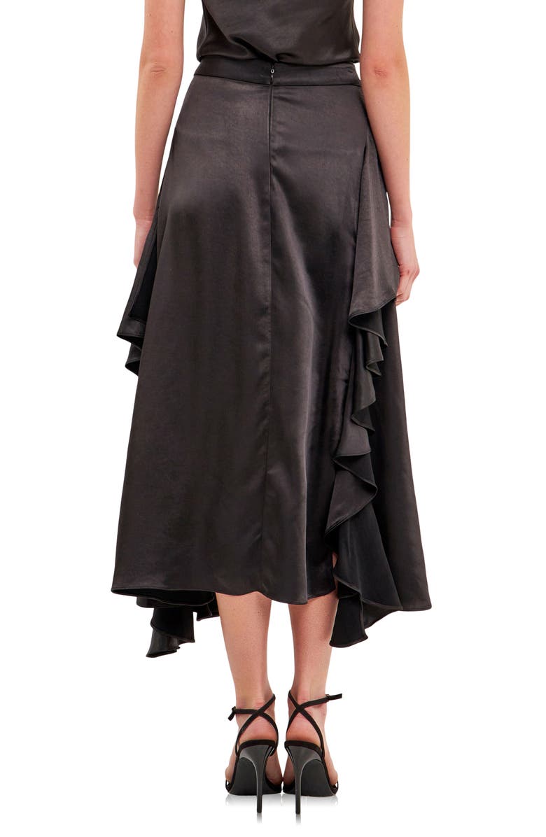 Endless Rose Waterfall Ruffle Satin Maxi Skirt, Alternate, color, Black