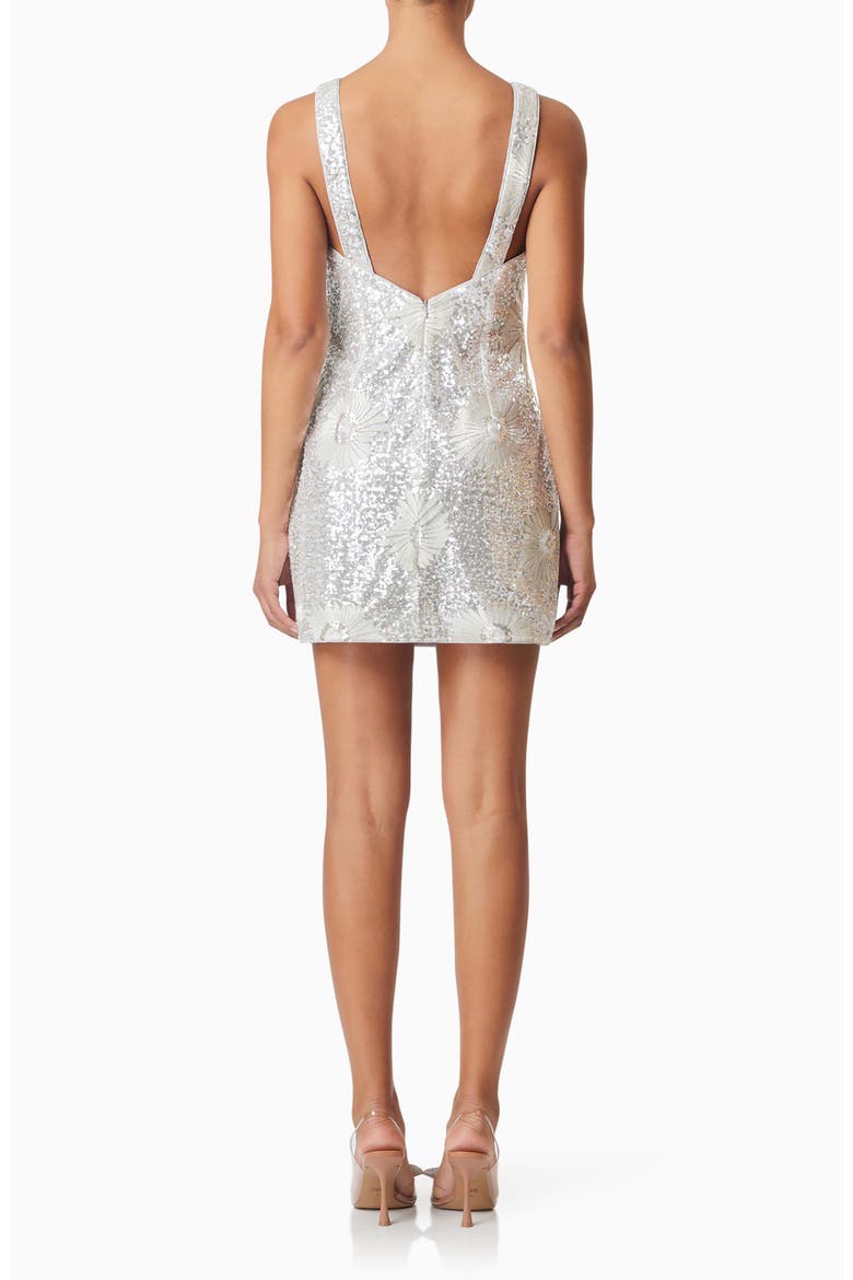 Caledonia Floral Embroidered Sequin Shift Dress, Alternate, color, SILVER