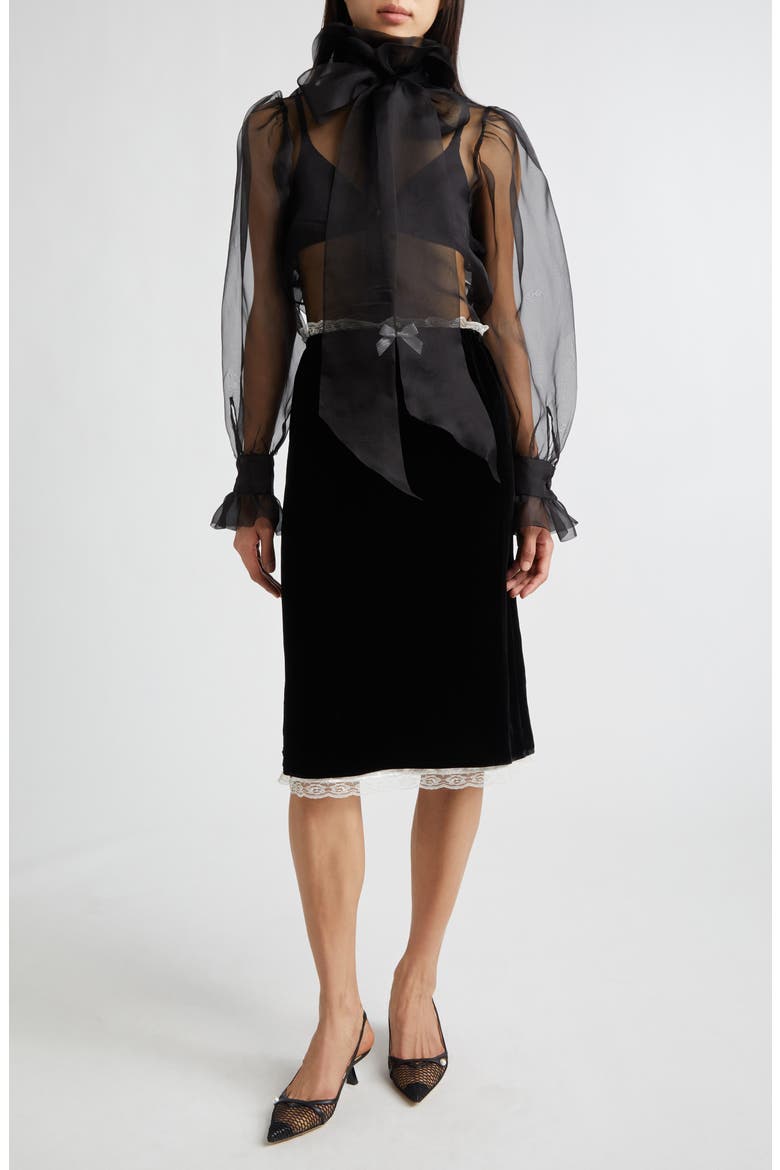 Gender Inclusive Celerie Lace Trim Velvet Slip Skirt, Alternate, color, BLACK
