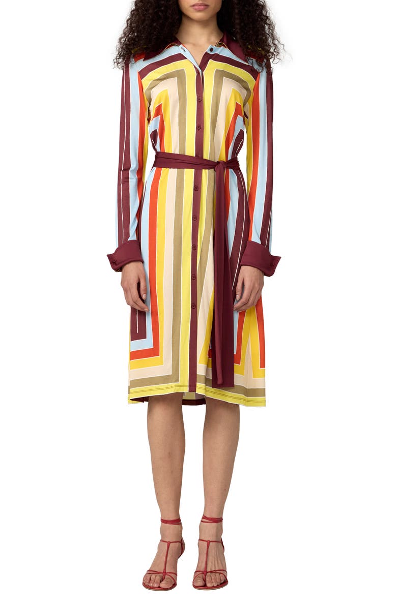 Diane von Furstenberg The Diane Stripe Long Sleeve Jersey Shirtdress, Main, color, Dorian Stripe Multi