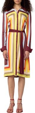 Diane von Furstenberg The Diane Stripe Long Sleeve Jersey Shirtdress