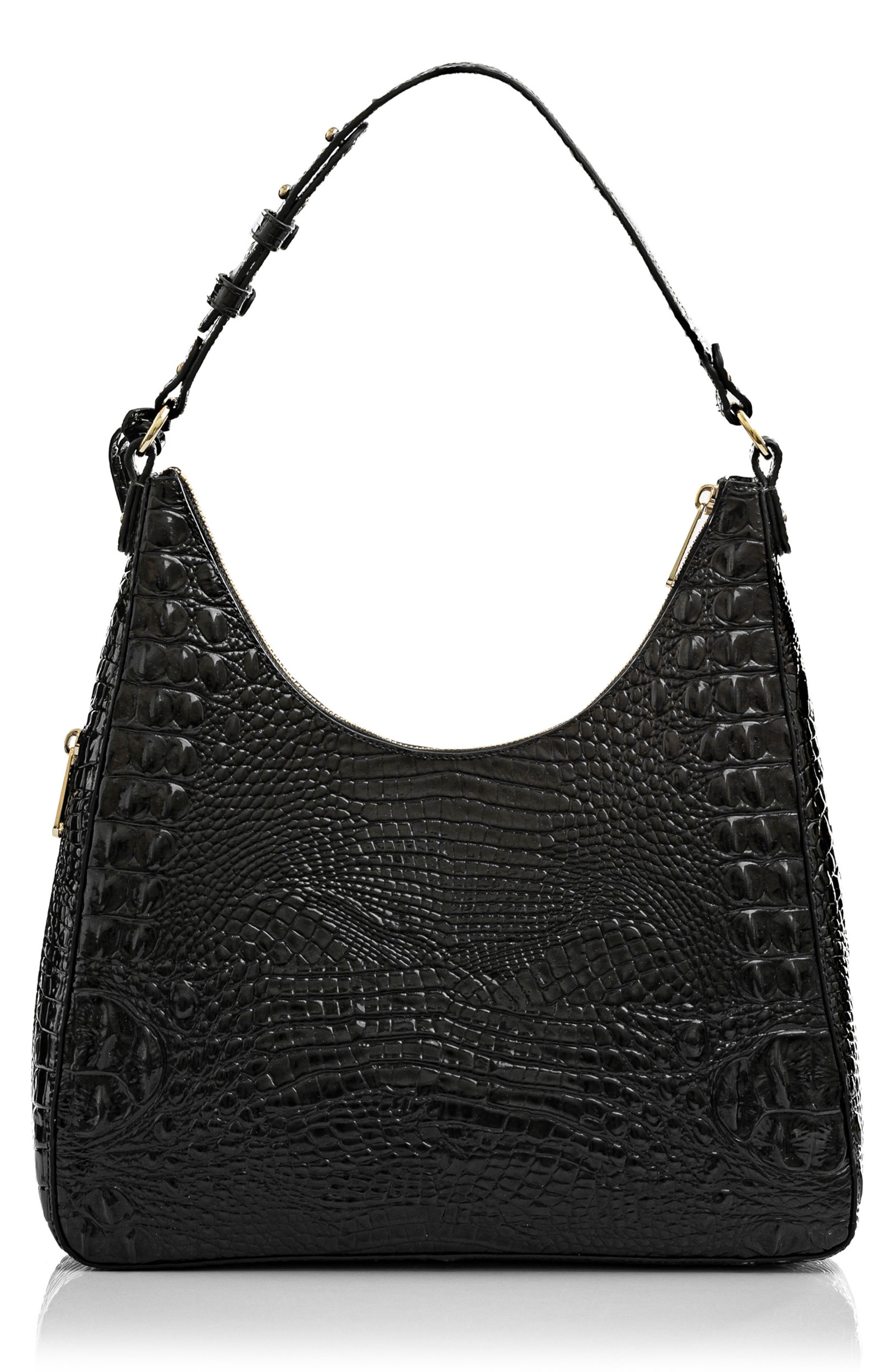 Brahmin Tabitha Croc Embossed Leather Shoulder Bag, Alternate, color, Black Melbourne
