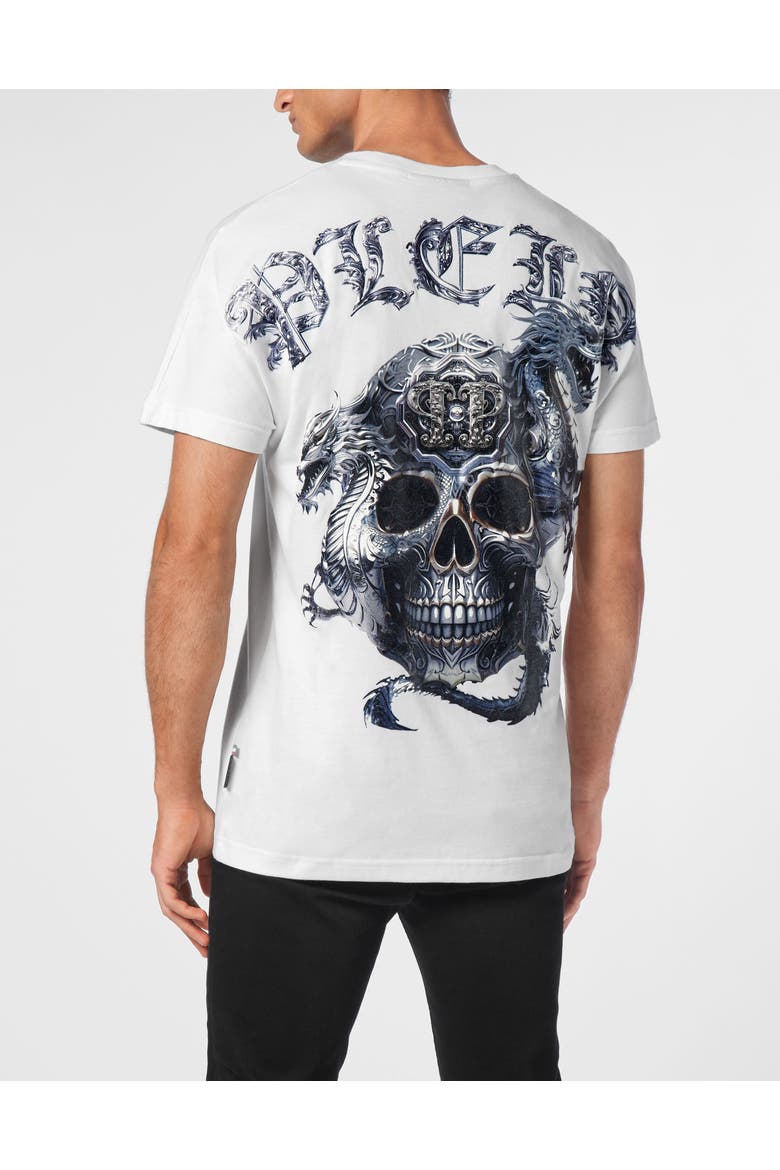 T-Shirt Round Neck Skull Men, Alternate, color, white