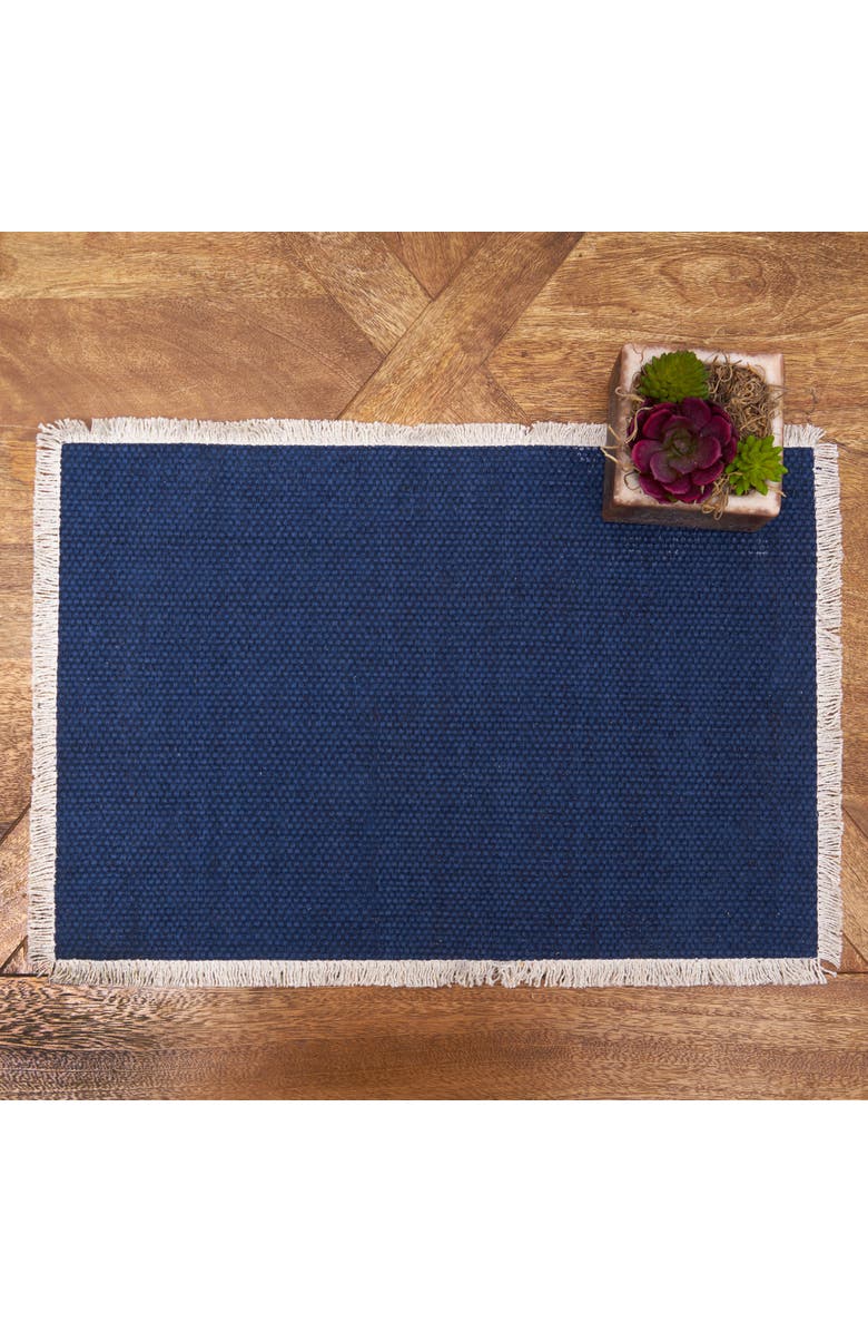 C&F Home Fringed Vintage Indigo Placemats Set of 6, 14" x 20", Alternate, color, Blue