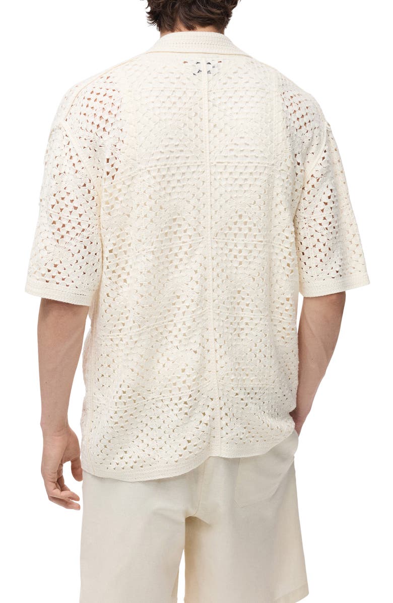 MANGO Cotton Blend Crochet Camp Shirt, Alternate, color, Ivory White
